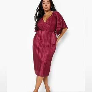 Boohoo Deep Red Plisse Dress